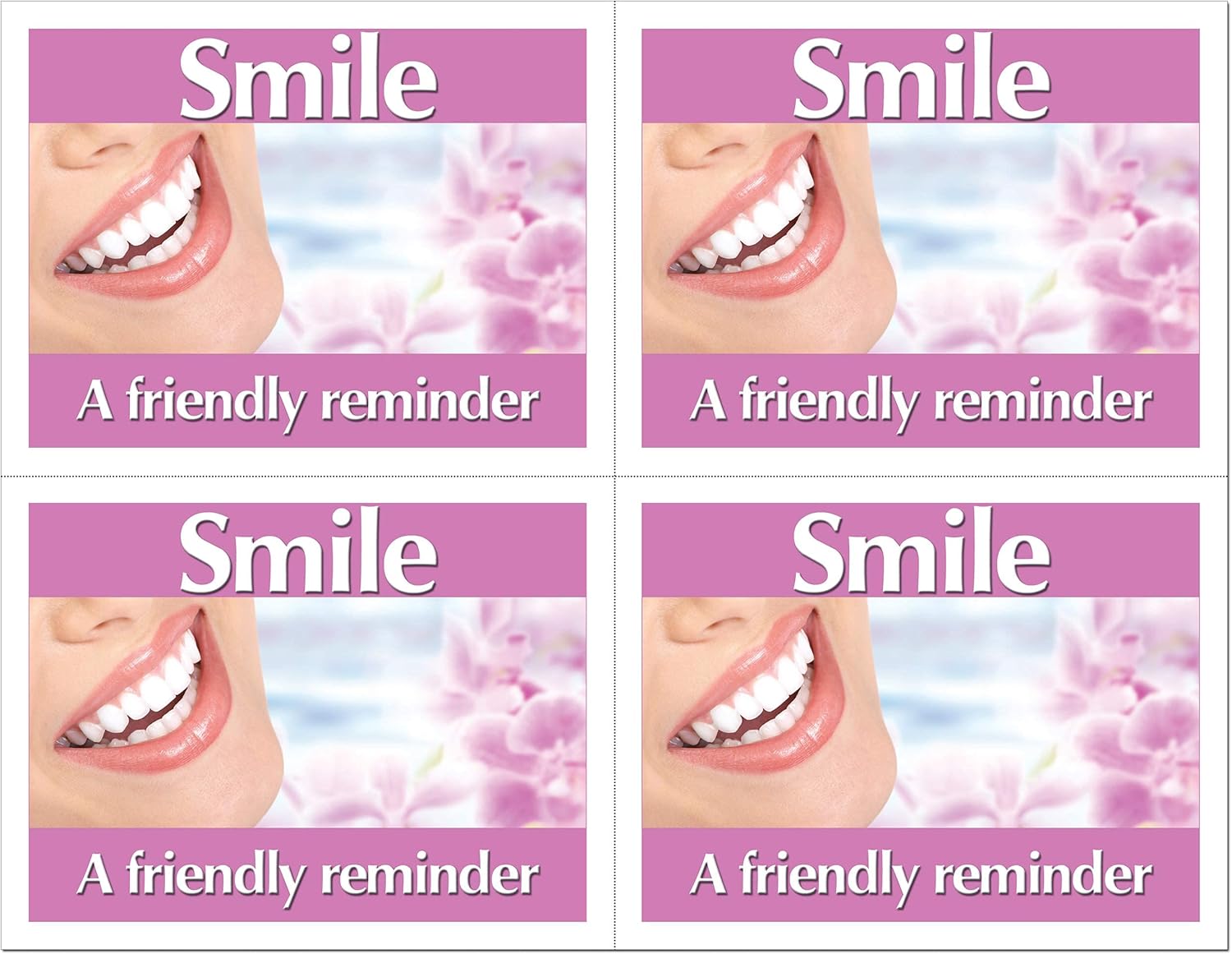 Dental Laser Appointment Reminder Postcards with Personalizable Backs. 4 Cards Micro Perforated for Tear-off at 4.25" x 5.5" on an 8.5" x 11" Sheet of 8 Pt Card Stock. (500)