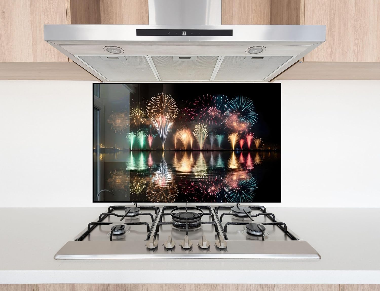 Myphotostation.com 70WX43H'' Tempered Glass Stove Backsplash Kitchen Tile Decor Stove Back Cover Glass Splashback Tile for Stove Top Cover Toughened Glass Cooker Protector 71