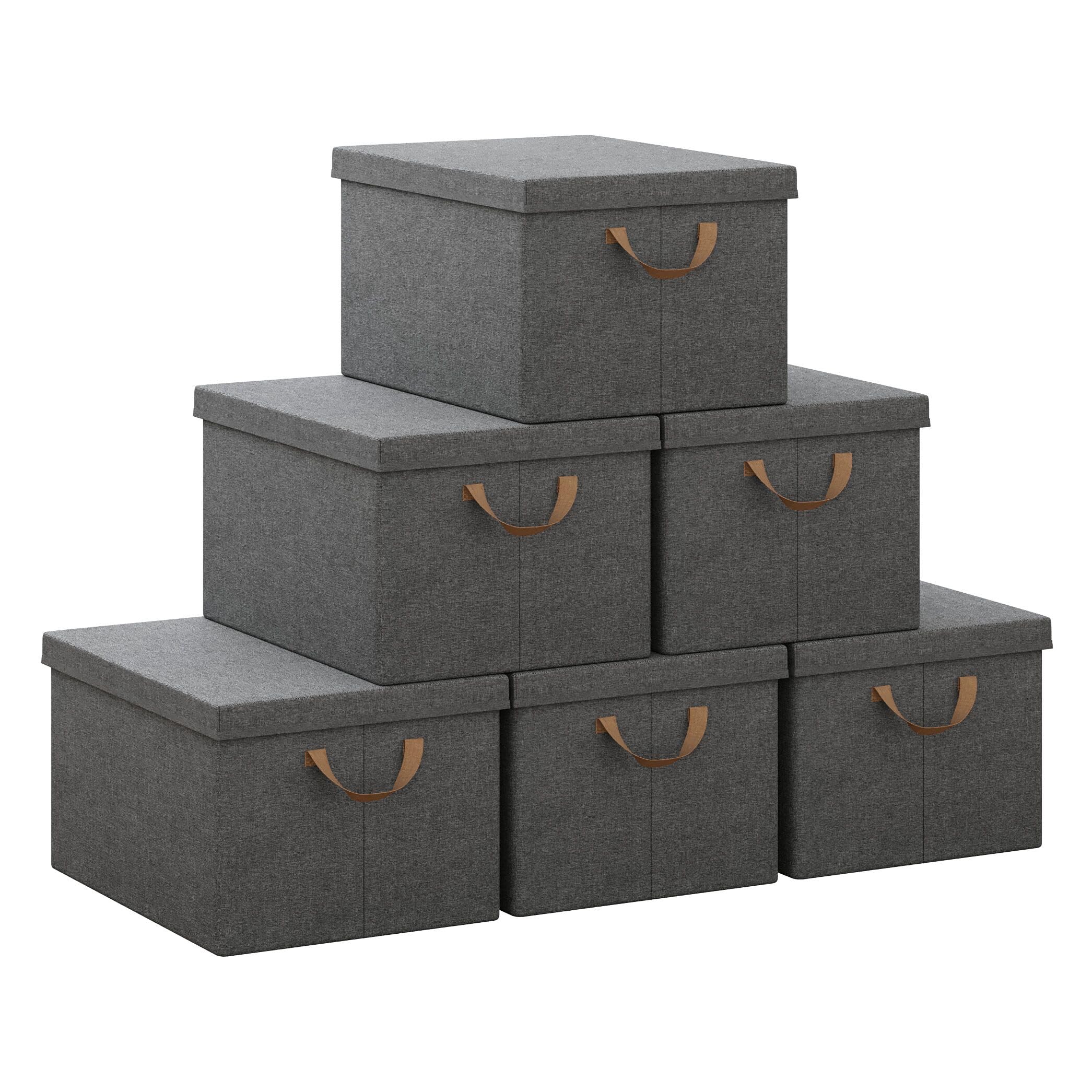 WOLTU Scatole portaoggetti in Tessuto 6 Pezzi, Contenitori pieghevoli con Coperchio e Maniglie, per Vestiti da Armadio, Grigio, 43x33x26cm