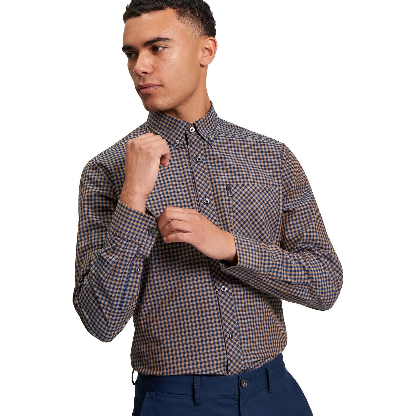 Ben Sherman Men's Signature Gingham Check Shirt, Button-Down Collar, Long Sleeves, Regular Fit (Bronze) XXL