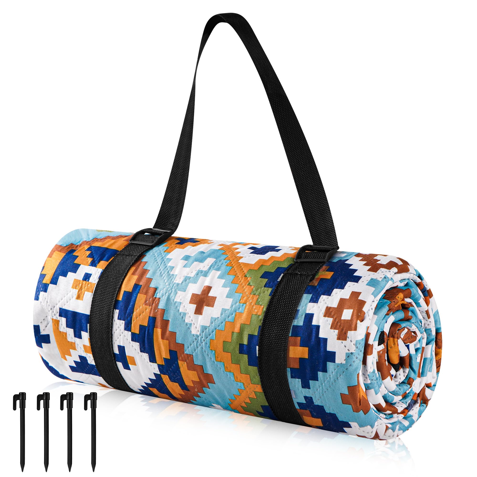 Gucass Coperta Picnic Impermeabile 200 x 200 cm con 4 Picchetti Antivento, Tappetino da Spiaggia Portatile Pieghevole per Campeggio Esterno