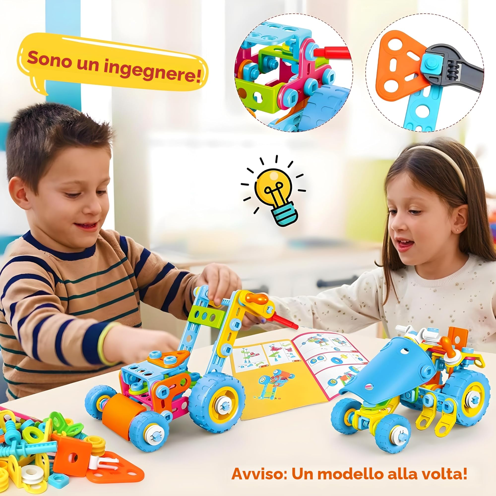 MOONTOY Giochi Costruzioni per Bambini Regalo 4 5 6 7 8 9 10 anni, 6 in1 STEM Kit di Blocchi da Costruzione per Bambini, Giocattolo Educativo Giochi Creativi Costruzione Regali per Bambin di 4+ anni