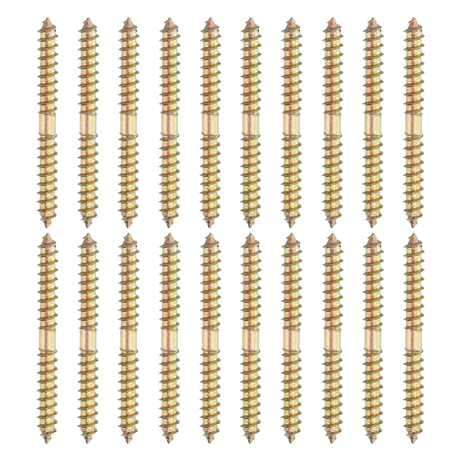 sourcing map 20 Pcs Double Ended Screws, M6 x 60 mm Carbon Steel Hanger Bolts, Self-Tapping Wood Dowel Screws for Wood Joint Furniture, Color Zinc