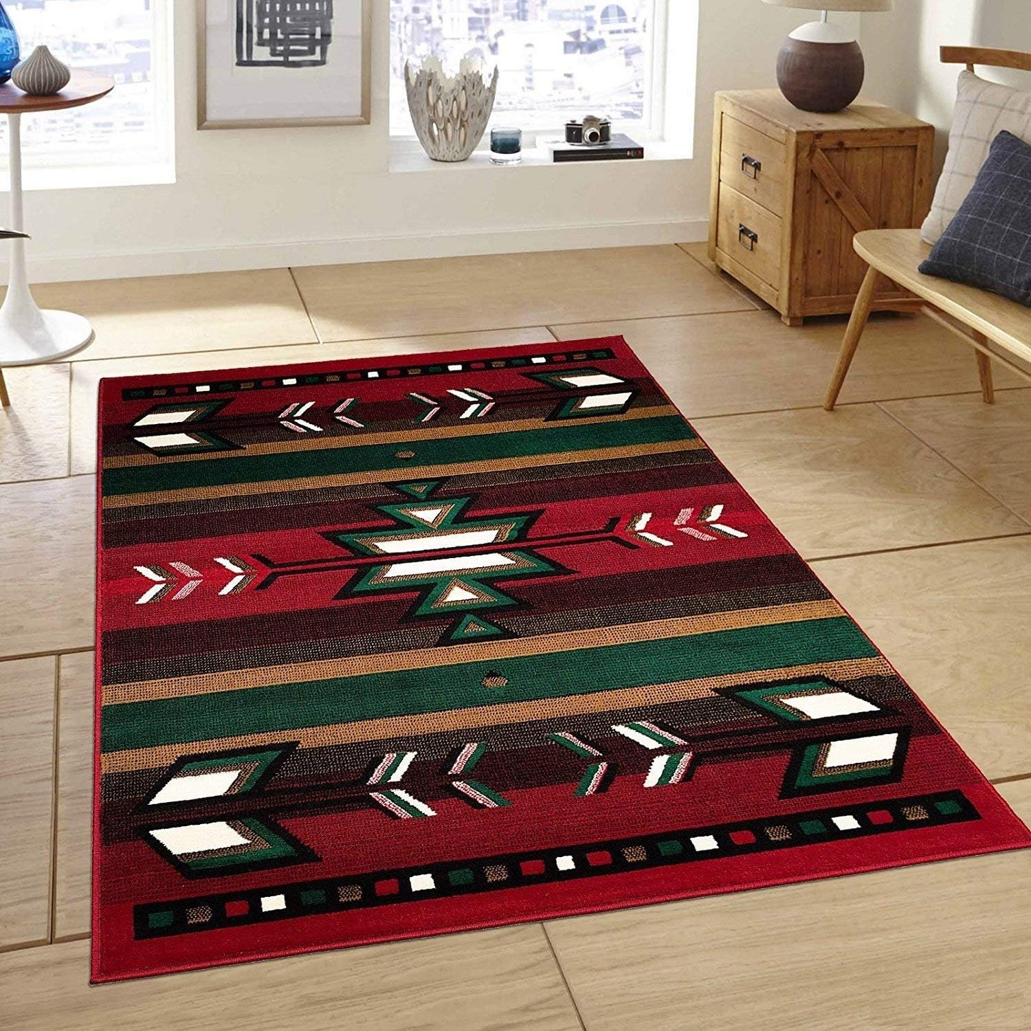 Southwest Native American Indian Rustic Lodge Geometric Design #CR25 Red Carpet Area Rug (2 Feet X 3 Feet)