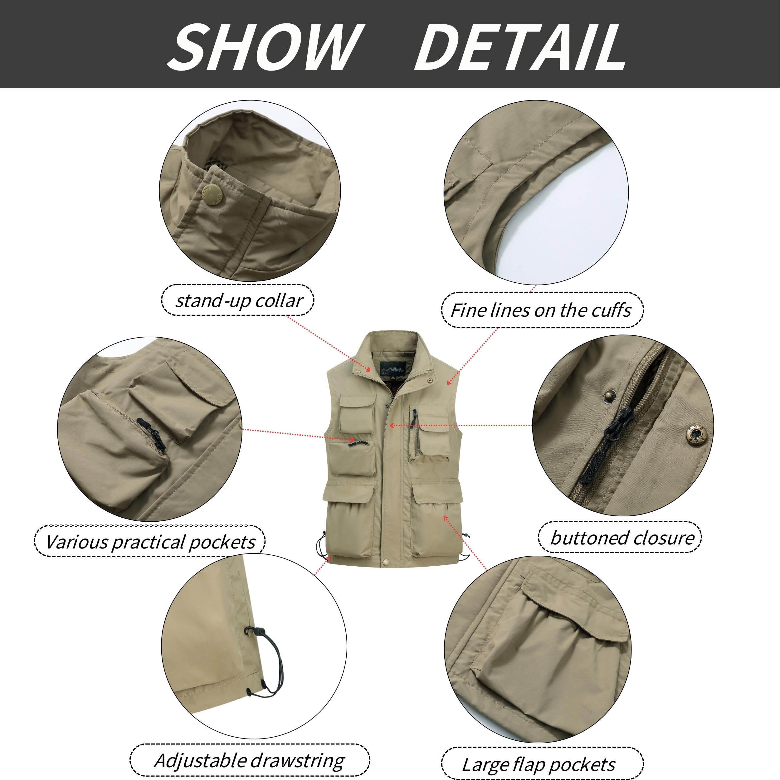 Uomo Gilet Pesca All'aperto Multi-Tasca Gilet Leggero Panciotto da Sportivo Giubbotto Casual Traspirante Senza Maniche Caccia Campeggio Gilet da Trekking e Attività
