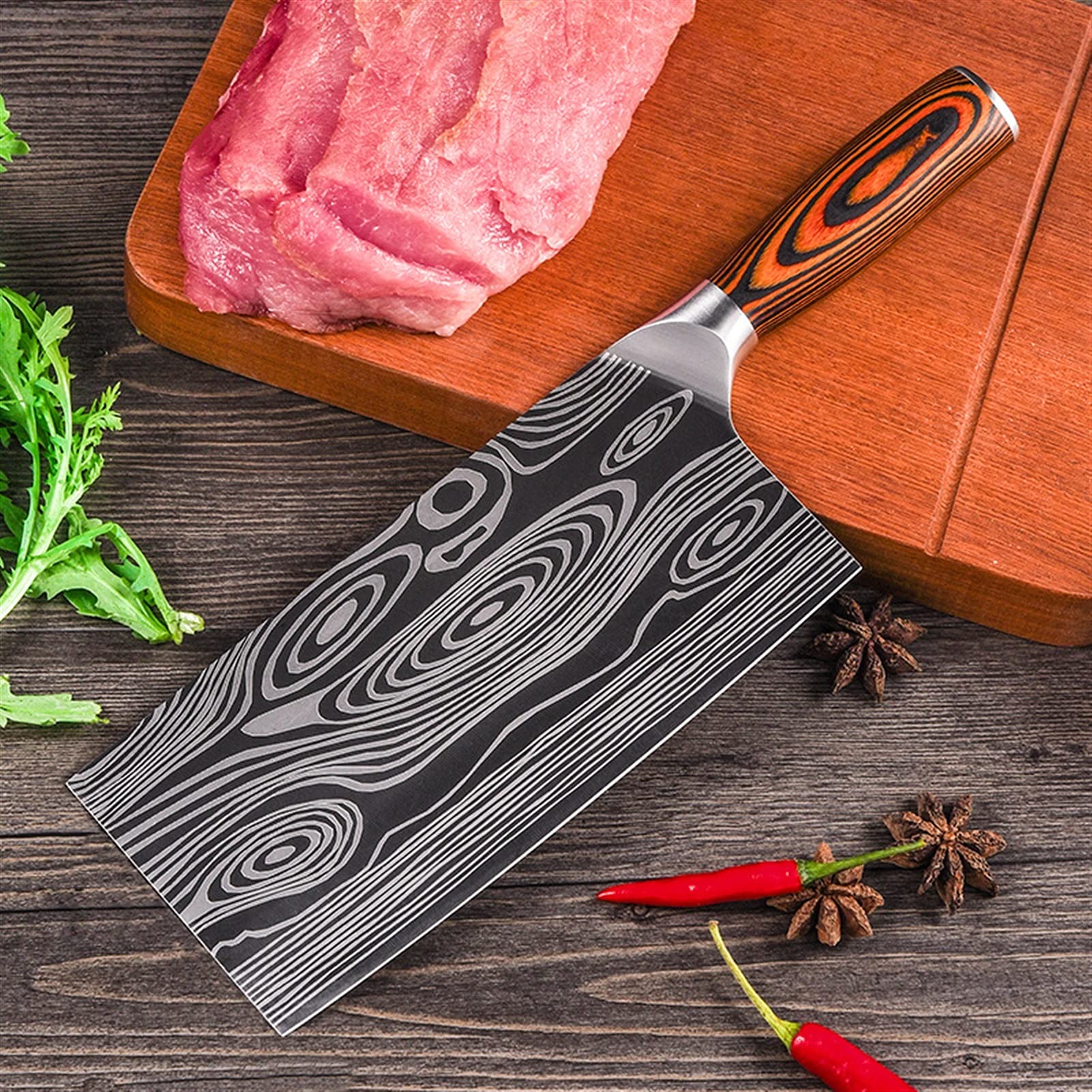 Küchenmesser Damaskus Muster Fleisch Cleaver Messer Edelstahl Schneidmesser Wide Blade Chefmesser messerset (Color : Kitchen Knife, Kitchen Knife Size : 8 inch)