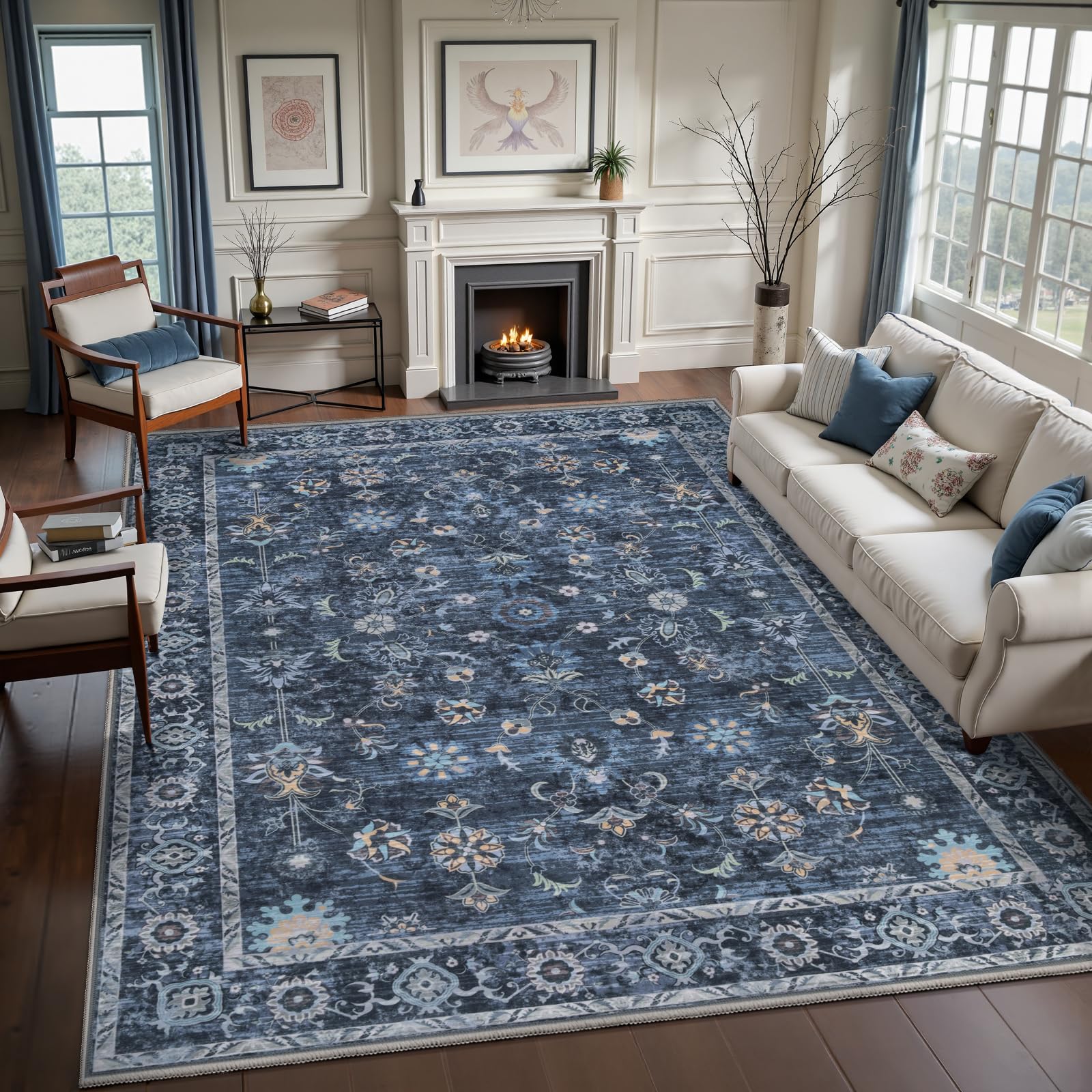 Tangsoo 9x12 Blue Floral Area Rug