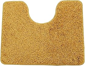 SrS Rugs® Toilet Mats Pedestal Only Machine Washable Non Slip Rubber Backed U Shaped Extra Thick Soft Shaggy Fluffy Absorbent Bathroom Rug (Gold)