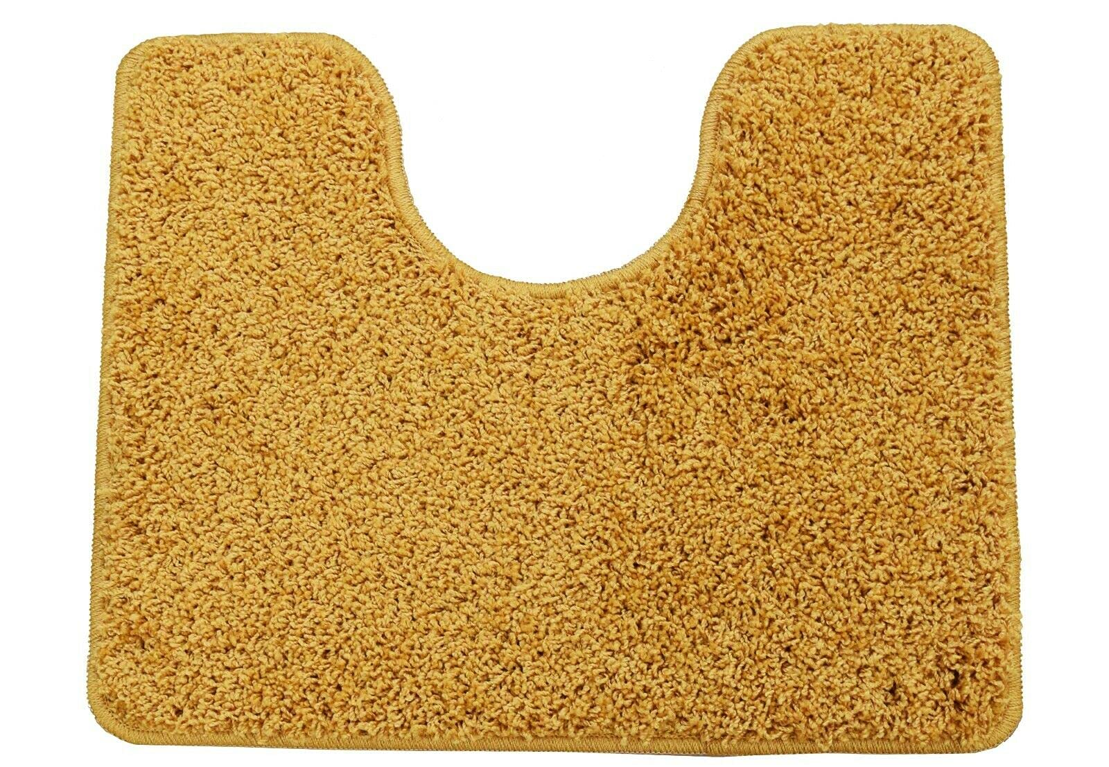 SrS Rugs® Toilet Mats Pedestal Only Machine Washable Non Slip Rubber Backed U Shaped Extra Thick Soft Shaggy Fluffy Absorbent Bathroom Rug (Gold)