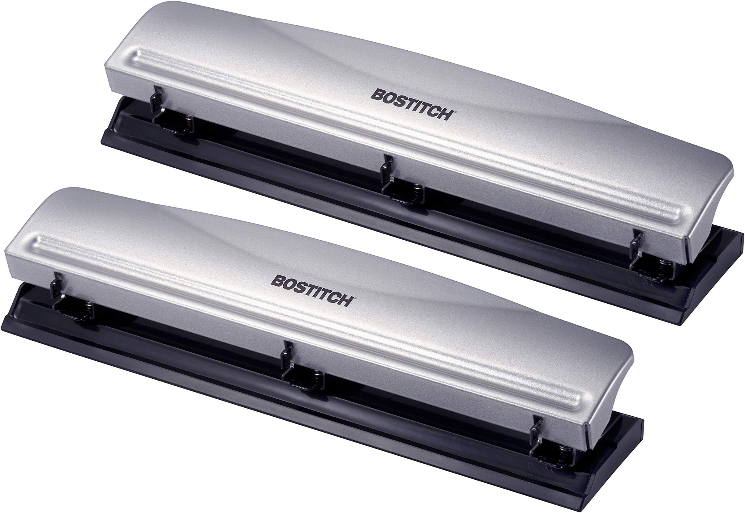 Bostitch Office Premium 3 Hole Punch, 12 Sheet Capacity, Metal, Rubber Base, Easy-Clean Tray, Silver, (Pack of 12)