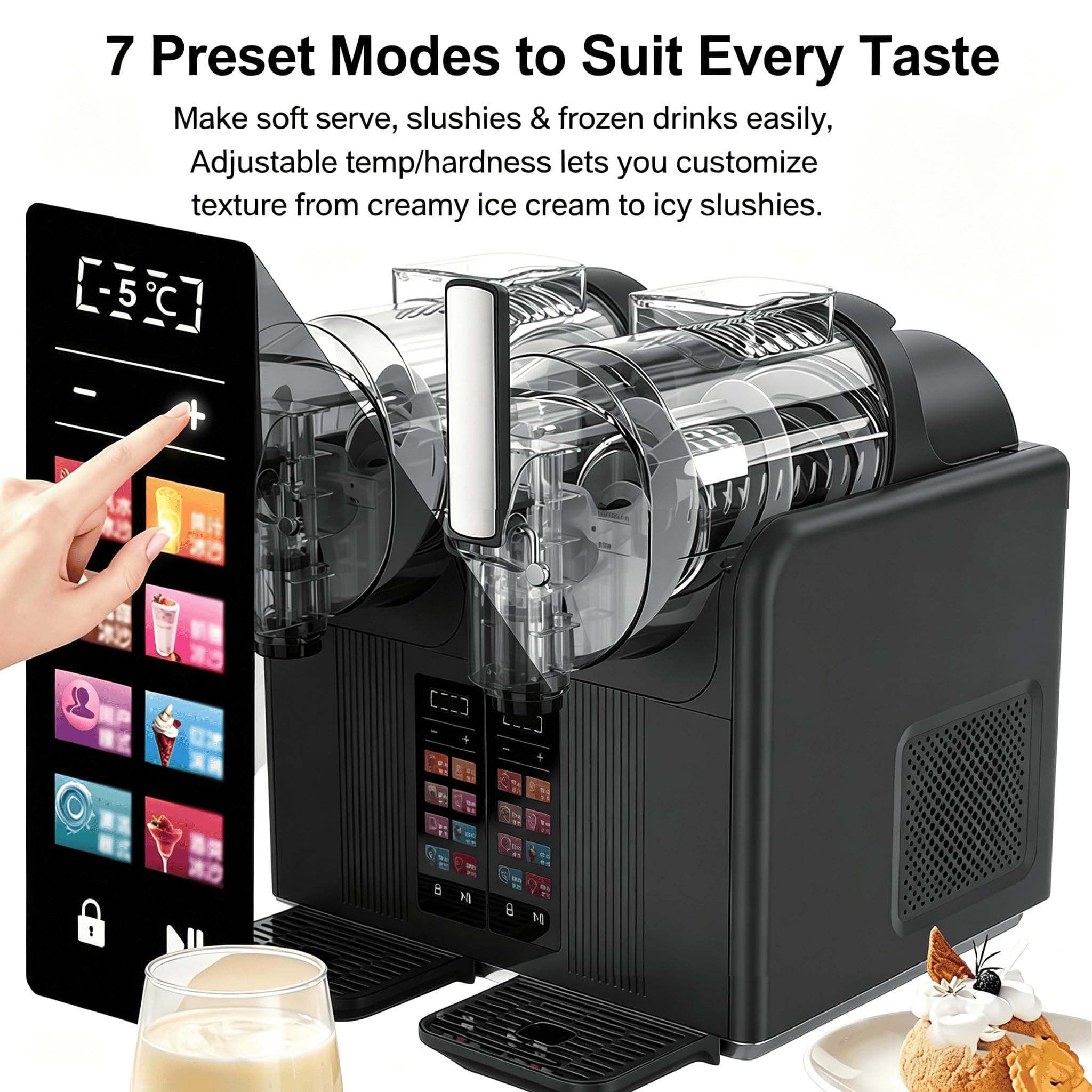 Máquina 2 en 1 para Helados y granizados de Servicio Suave, Tanques 140 oz, Fabricante de Bebidas congeladas de Alto Rendimiento, Solo Clic para Fiestas