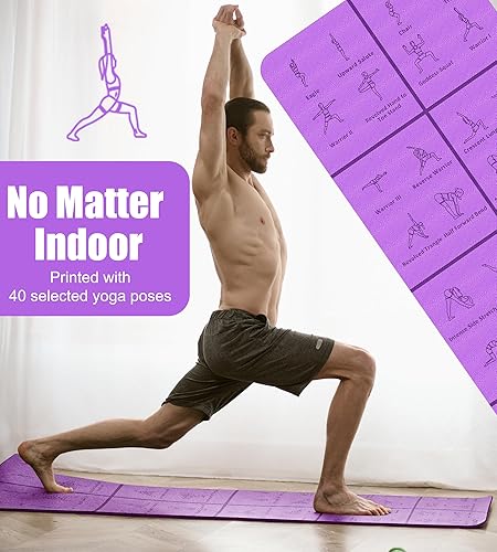 Miniatura 2 de Esterilla de yoga plegable gruesa con posturas de instrucciones Alfombrilla de ejercicio antideslizante de 0.315 pulgadas de grosor para