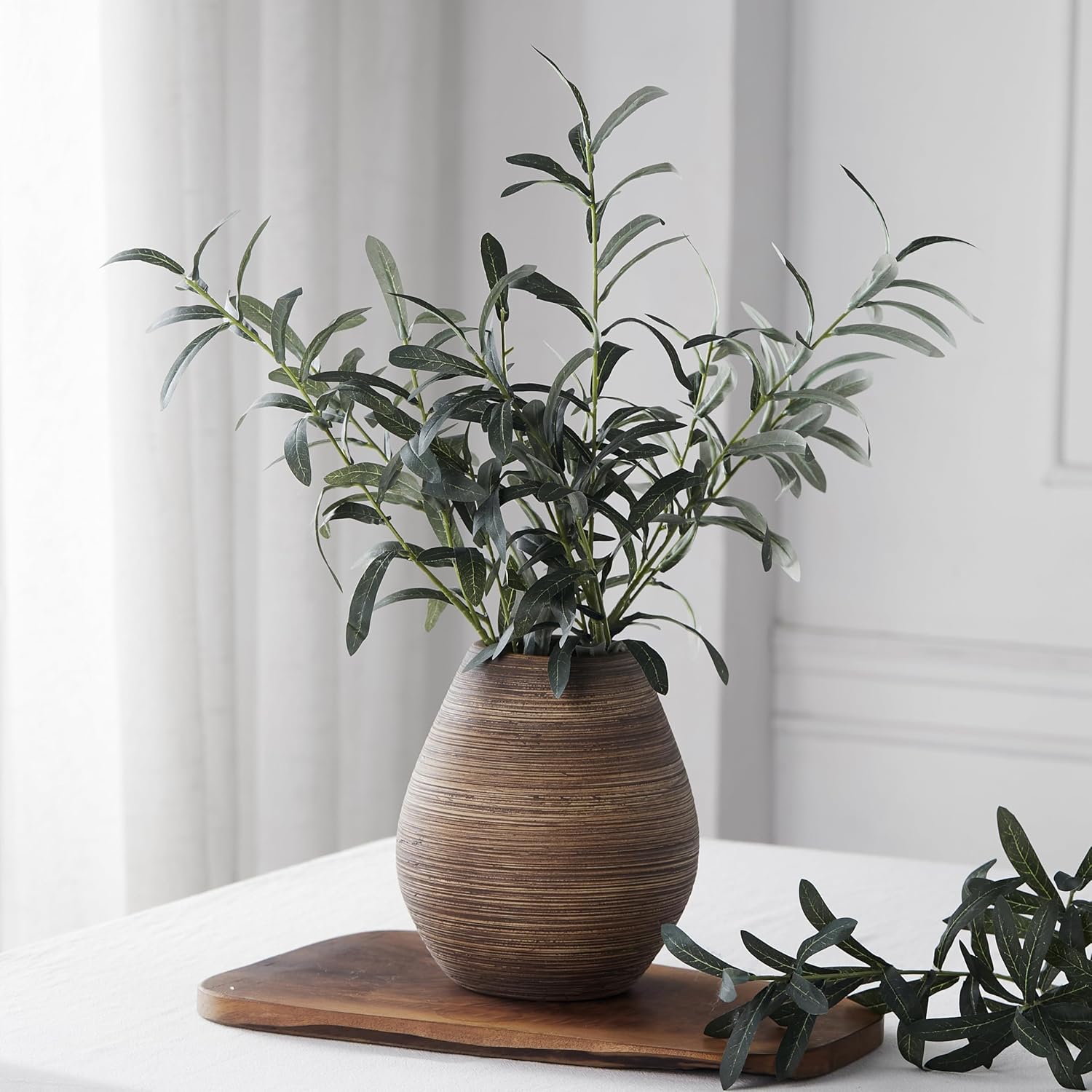 Ceramic Vintage Flower Vase 8.46" Pottery Rustic Farmhouse Boho Terracotta Round Vases for Home Decor, Table, Living Room, Shelf, Enterway, Wedding, Pampas Grass Mantel Decorative (Brown)