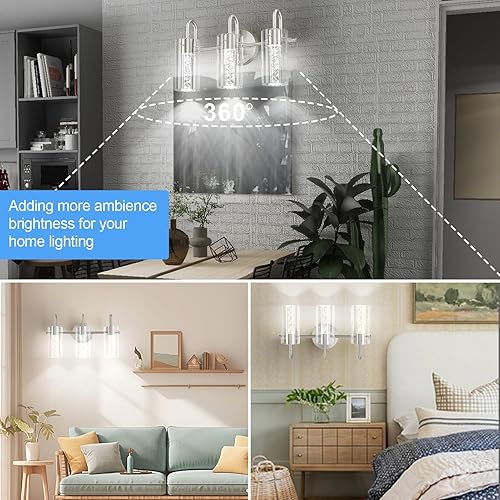 Miniatura 4 de Aipsun Lámparas de baño de níquel cepillado, 3 luces, modernos apliques de pared de baño con cristal de burbujas, accesorios de iluminación LED