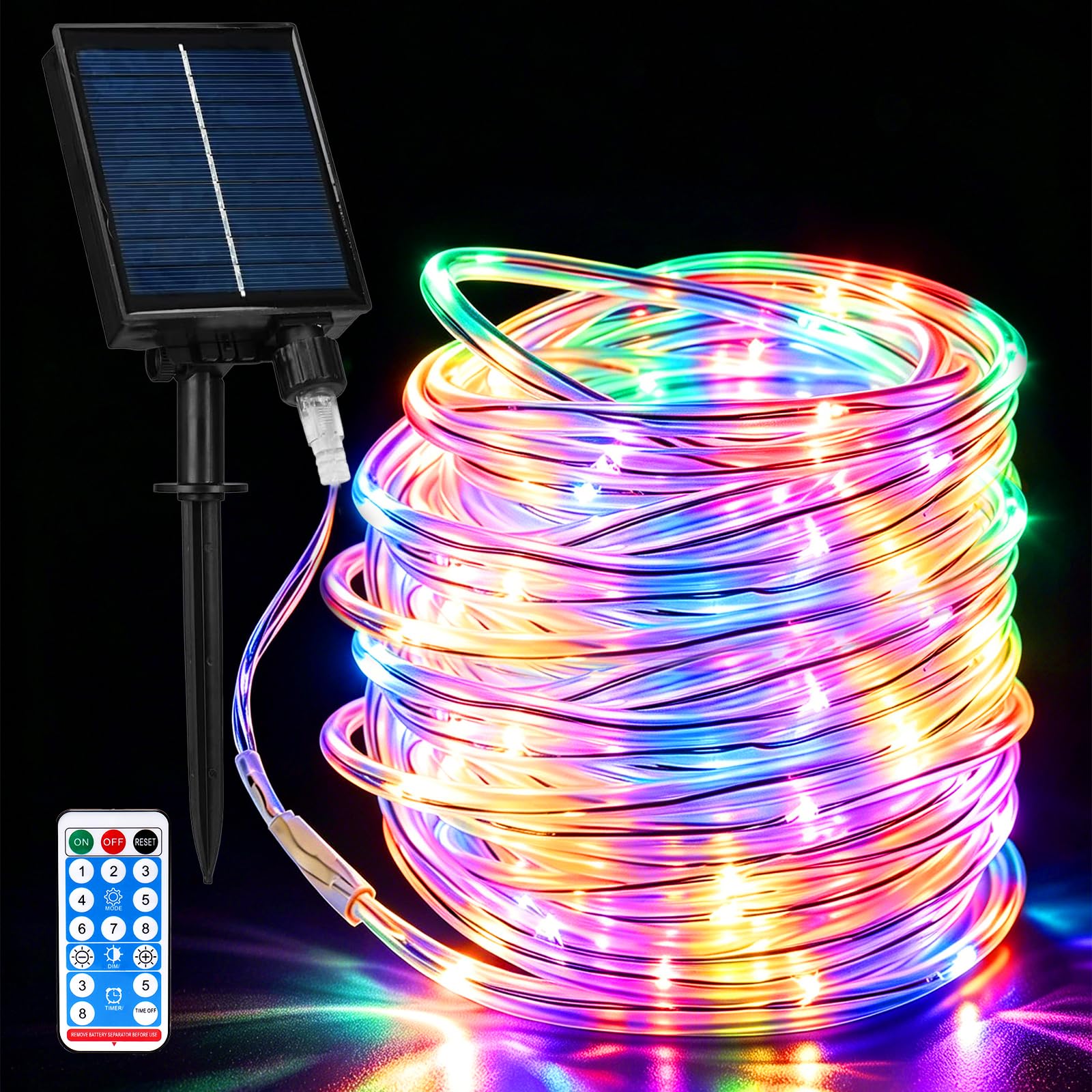 Solar String Lights Outdoor, 20M 200 LEDS Waterproof Rope Lights, Solar Tube Light 8 Modes with Remote Control, Fairy String Lights, Ideal for Patio, Garden, Party, Tree, Wedding,Christmas Decoration