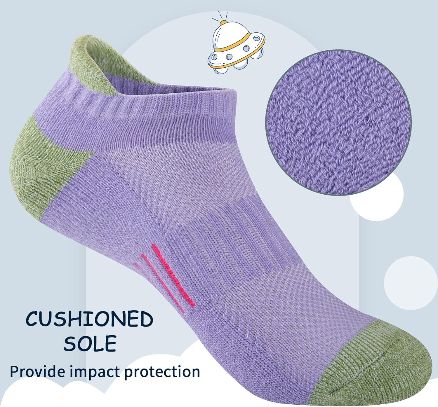 Comfoex Girls Socks Ankle Athletic Socks For Kids 4-6 6-8 8-10 Years Old Short Socks With Cushioned Sole 8 Pairs - Image 4