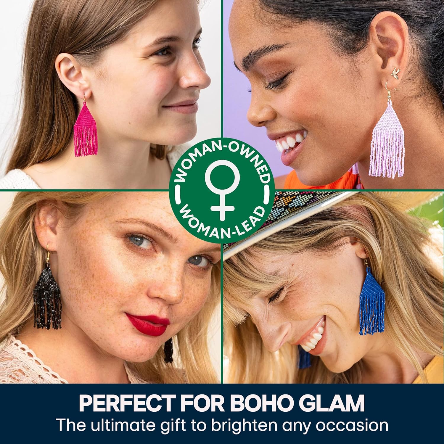 INK+ALLOY Beaded Earrings for Women Dangling, Lexie Medium Fringe Colorful Seed Bead Tassel Boho Earrings, Hypoallergenic Handmade Jewelry for the Modern Bohemian, 3.25-Inch Length