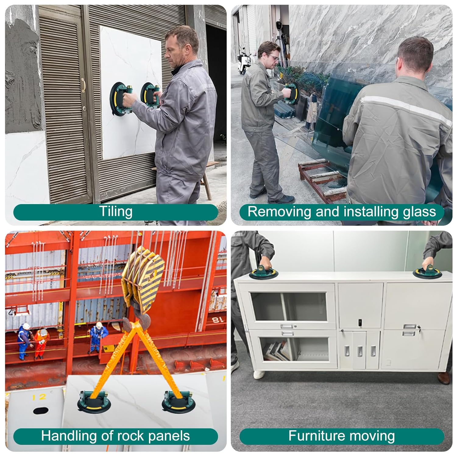 2 Pack 8"Heavy Duty Glass Suction Cups to Lift Large Glass,Max Load 960lbs Window Suction Cups for Glass,Powerful Industrial Tile Suction Cup Tool for Lifting Marble,Tile, Granite