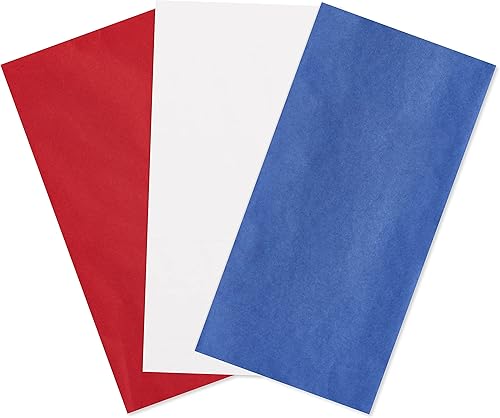 American Greetings 125 hojas de papel de seda rojo, blanco y azul a granel de 20 pulgadas x 20 pulgadas para todas las ocasiones