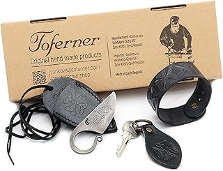 Toferner Celtic Pocket Knife Set with Keyfob and Wristband, Hand Forged Knife with Leather Neck Case, Hardened Blade, Vintage, Antique Art Collecting, Original Gift Idea (Mini C1 Black) - Toferner