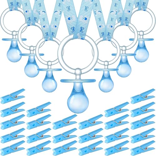 Tondiamo 48 chupetes para bebé, regalos de fiesta con 24 chupetes de plástico y 24 mini alfileres de ropa, chupetes transparentes para baby shower,