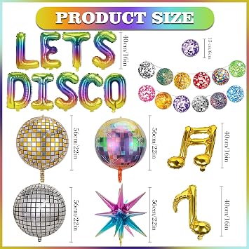 Disco Party Decorations Dancing Queen - 20 Pcs Neon Music Decoration Including Musical Balloons Shining Disco Ball Exploding Star Balloons for 70s 80s Boogie Retro Mamma Mia Party Decorations