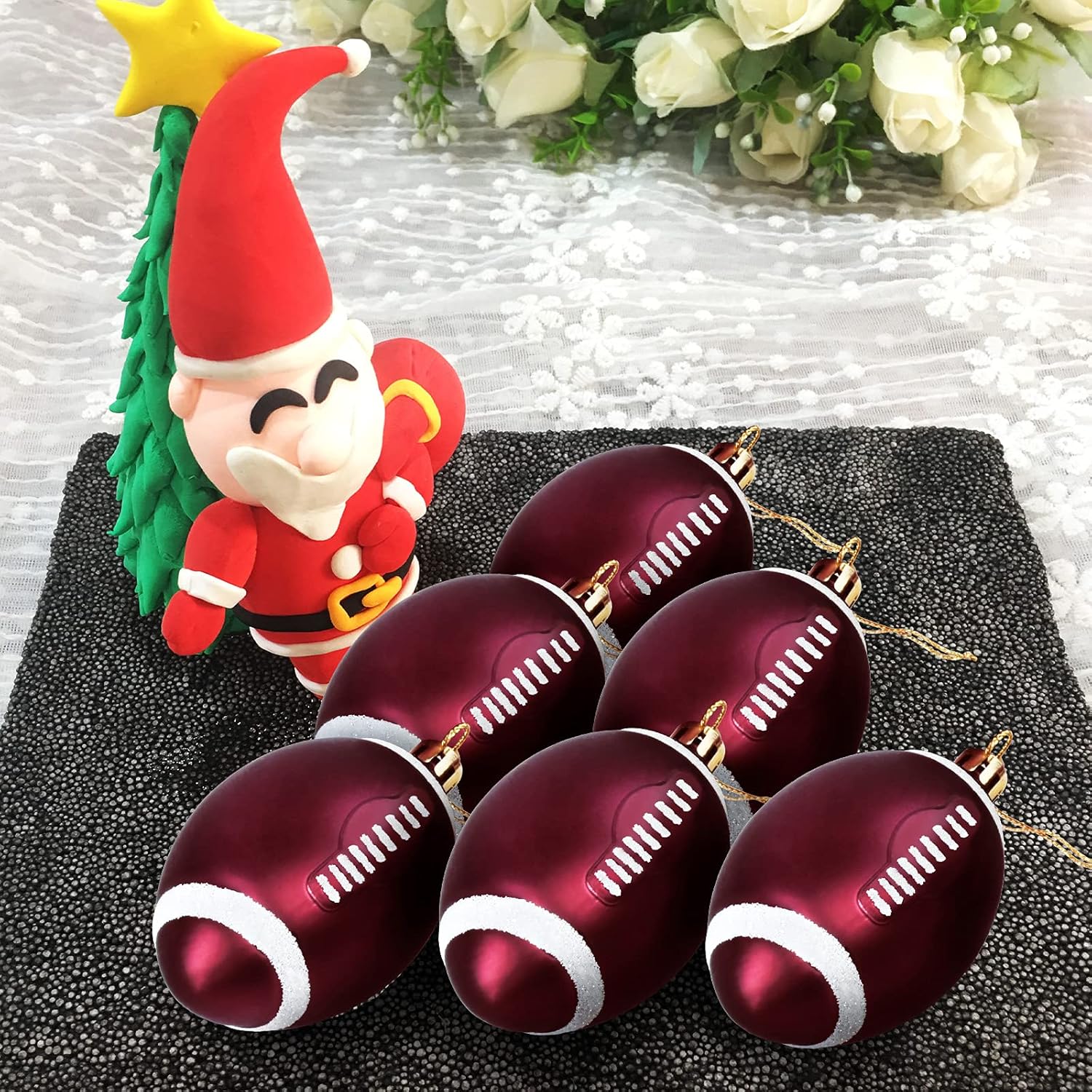 Mupera 6PCS Football Christmas Ornaments Set - Sports Theme Tree Decorations Balls, Hanging Balls for Xmas, Home & Office Holiday Decor (3.15 Inch) - Image 7
