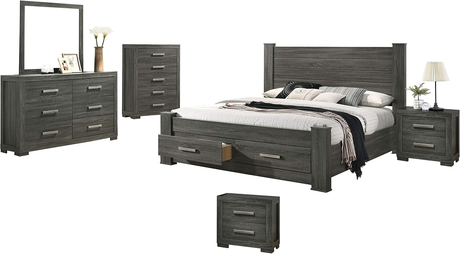 Best Quality Furniture 6PC California King Bed + Dresser