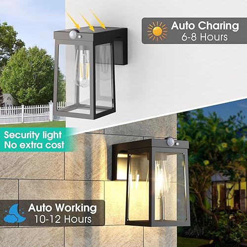 Miniatura 5 de Luces solares con sensor de movimiento, paquete de 2 luces solares para exteriores con 2 modos e impermeables, luces LED de pared de vidrio del
