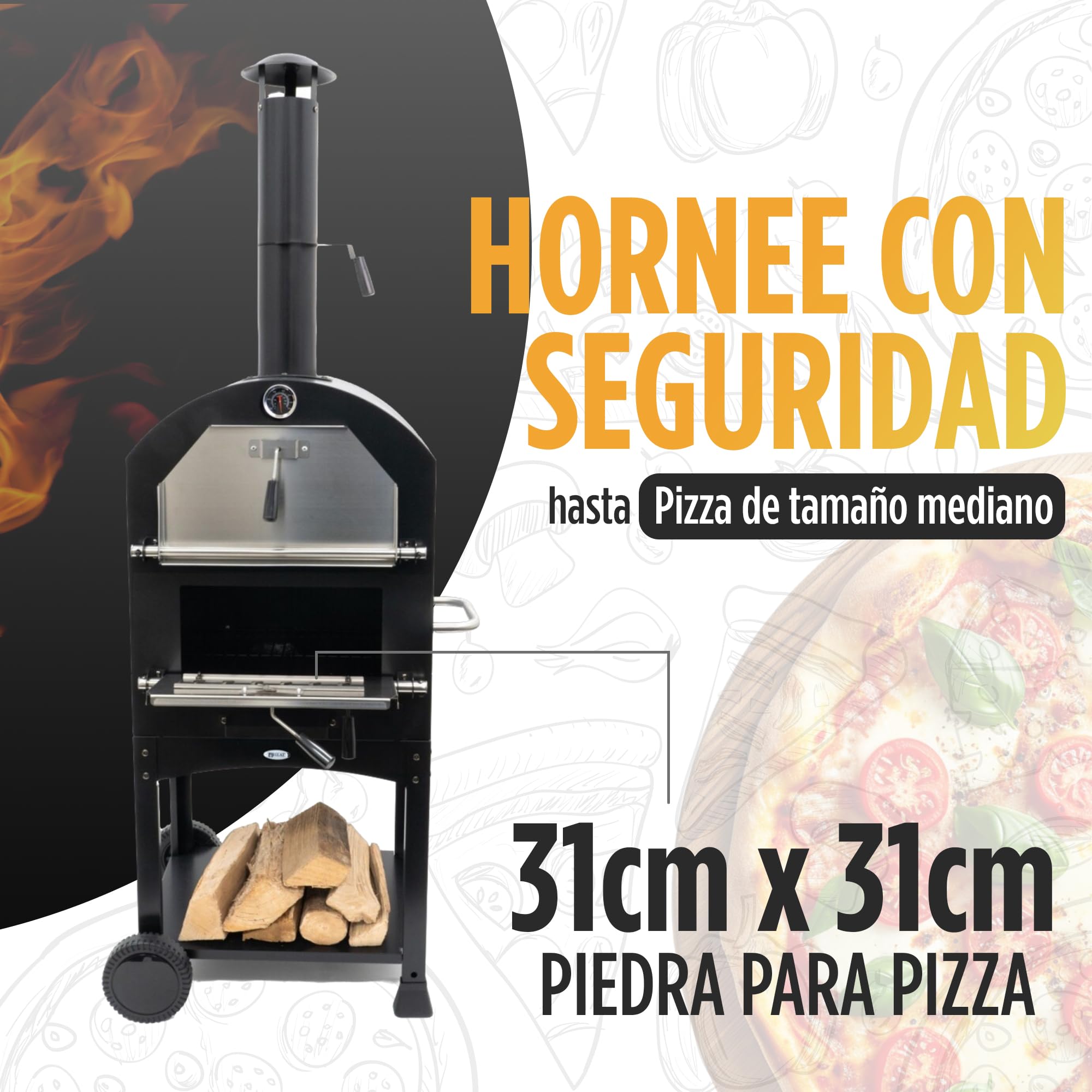 Ovnhus Horno Pizza Negro - Horno de Pizza Multifuncional con Parrilla para Barbacoa - 50x36x160 cm
