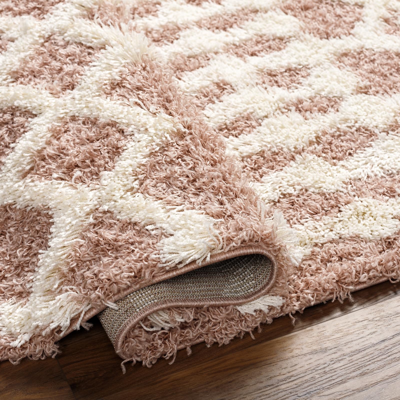 Livabliss Surya Tapis à Poils Longs Dubaï Moderne pour Salon et Chambre à Coucher - Tapis berbère épais et Facile d'entretien - Grand Tapis Rose poudré et Blanc - 130 x 170 cm