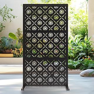 Outdoor Privacy Panel - 71''×40'' Galvanized Steel Freestanding Privacy Screen, Rust-Resistant Decorative Fence for Balcony, Backyard, Patio & Garden - Easy to Move&Installed (Sunflower)