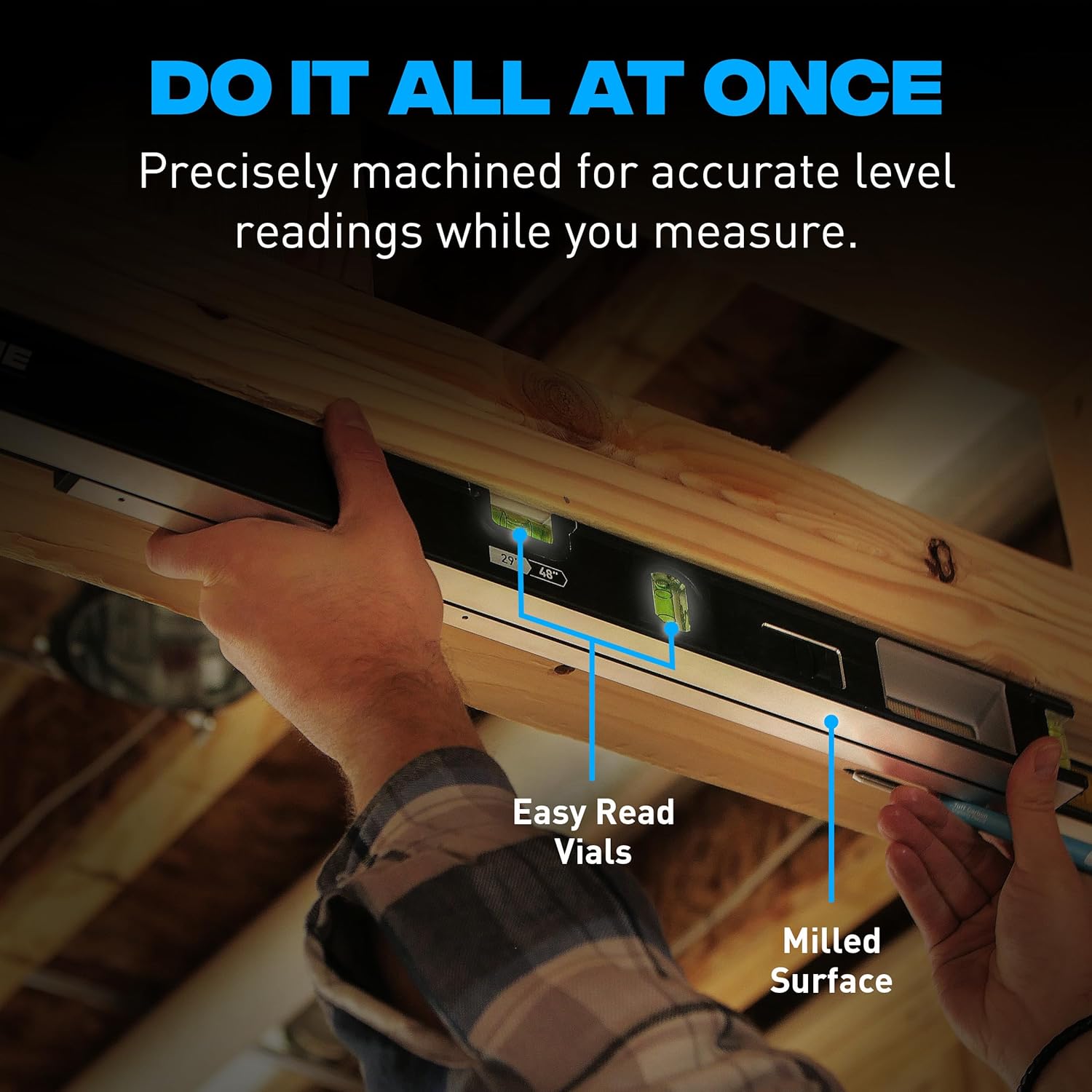 OX Pro 53"-96" Speedframe Measuring Extendable Level with Twin-Rail Extension - Integrated Scale Window - 5 Vials - Scribing Edge