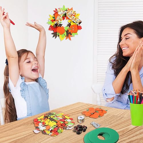 Miniatura 7 de Kit de manualidades 3D de calabaza de Acción de Gracias de Halloween, hojas de otoño, hojas de arce de otoño, ojos ondulados, calcomanías de