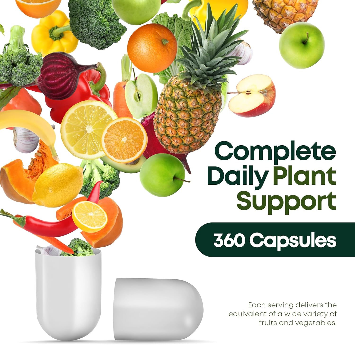 Fruits and Vegetables Supplements – 2 Pack Combination Fruit & Veggies Supplement – Whole Food Vitamins & Minerals for Adults – Superfood Veggie Vitamins for Adults (180 x 2, 360 Ct)