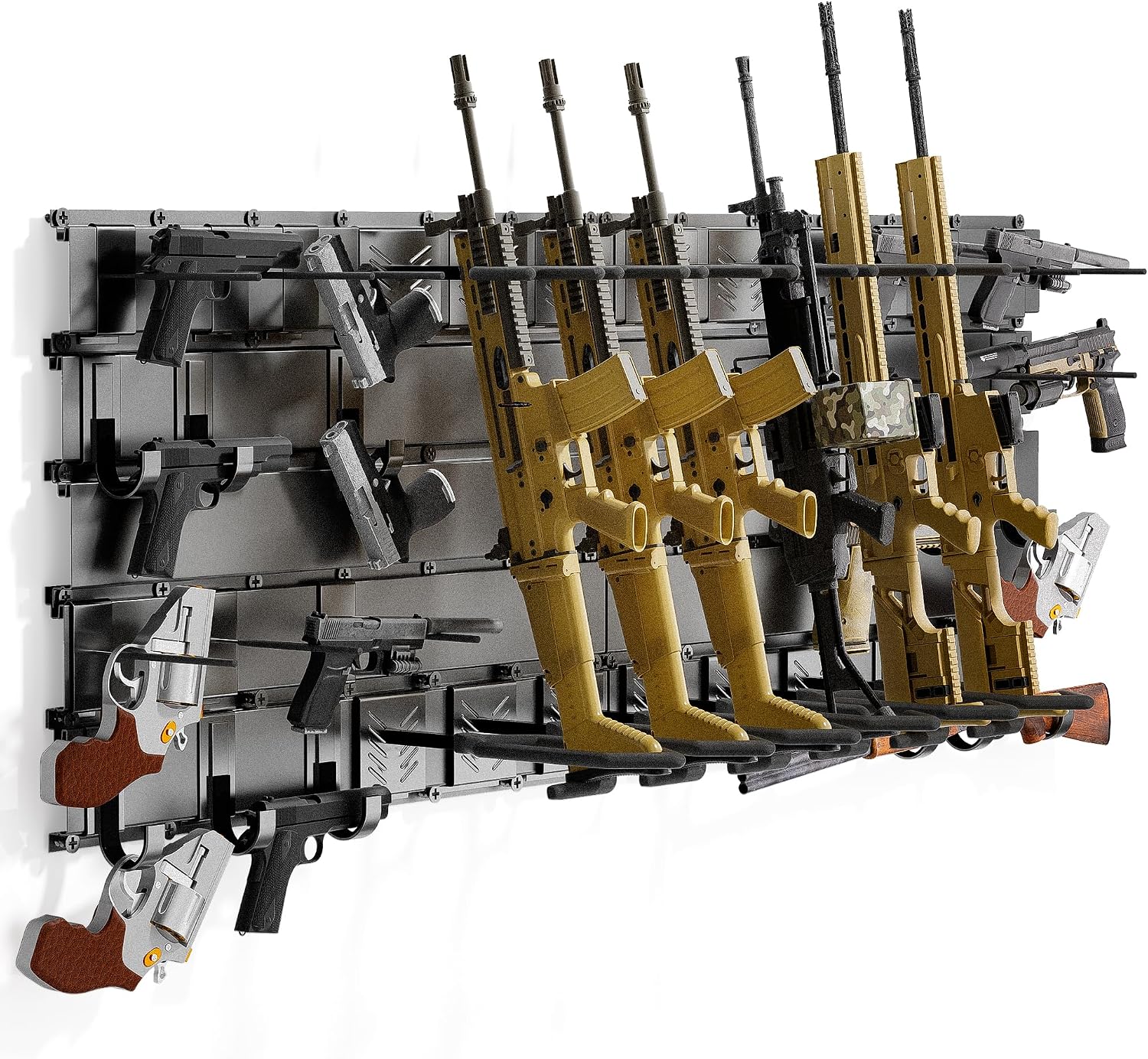GOHIKING Multi-Functional Metal Gun Rack Wall Mount, Upgraded Heavy Duty Large Gun Rack, Adjustable Hanging Types of Guns Like Rifles, Pistols, Shotguns, Decoration for Gun Rack Room