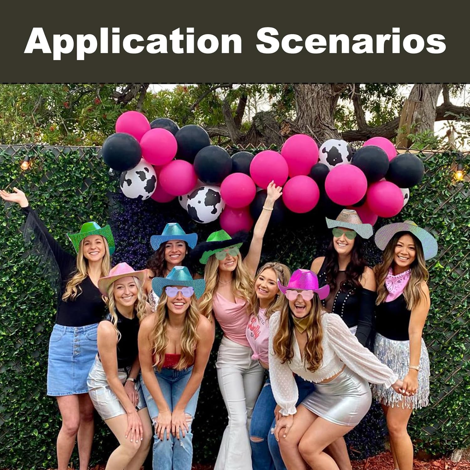 12 Pcs Holographic Space Cowgirl Hat with Heart Glasses Disco Cowgirl Hat Neon Cowboy Hat and Rimless Sunglasses for Women Party (Multicolor) - Image 6