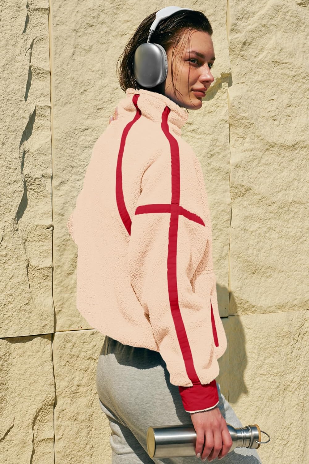 Panadila Womens Half Zip Sherpa Fleece Pullover Soft Oversized Sweatshirt with Pockets Warm Fuzzy Sweater - Image 5