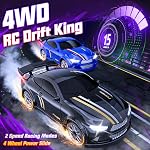 Mini RC Drift Car 1:64 Scale, Remote Control Car with LED Lights & 2-Speed Modes, 2.4GHz Stunt Drifting RC Toys with 4 Obstacles & Track Mat, Hobby Gift for Kids & Adults, Black