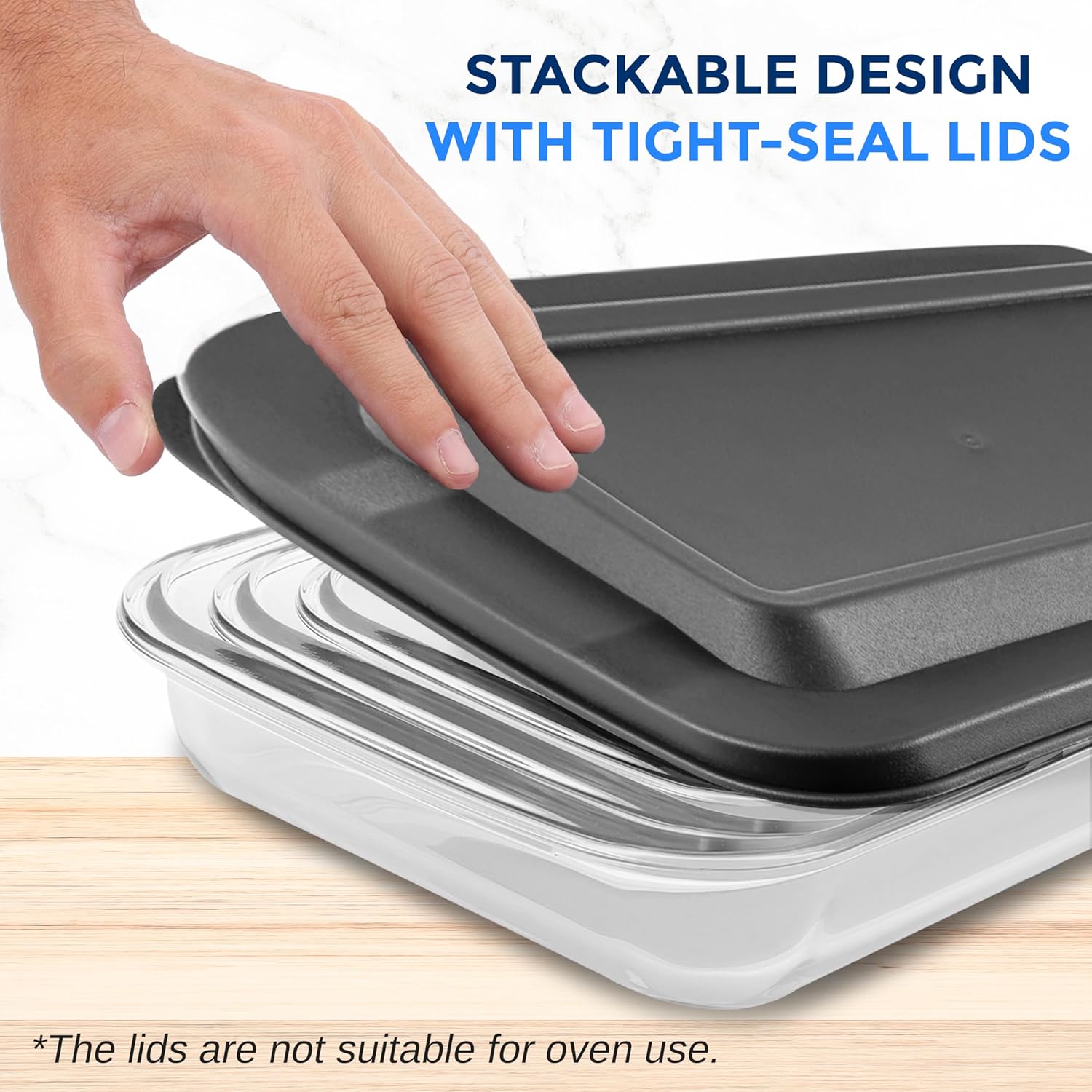 SereneLife 4-Piece Glass Baking Dish with Lids Set - Heavy Duty Rectangular Glass Baking Pan with BPA-Free Lids, Oven-Safe Bakeware for Lasagna, Meats, Desserts, & More - Dishwasher Safe, Black
