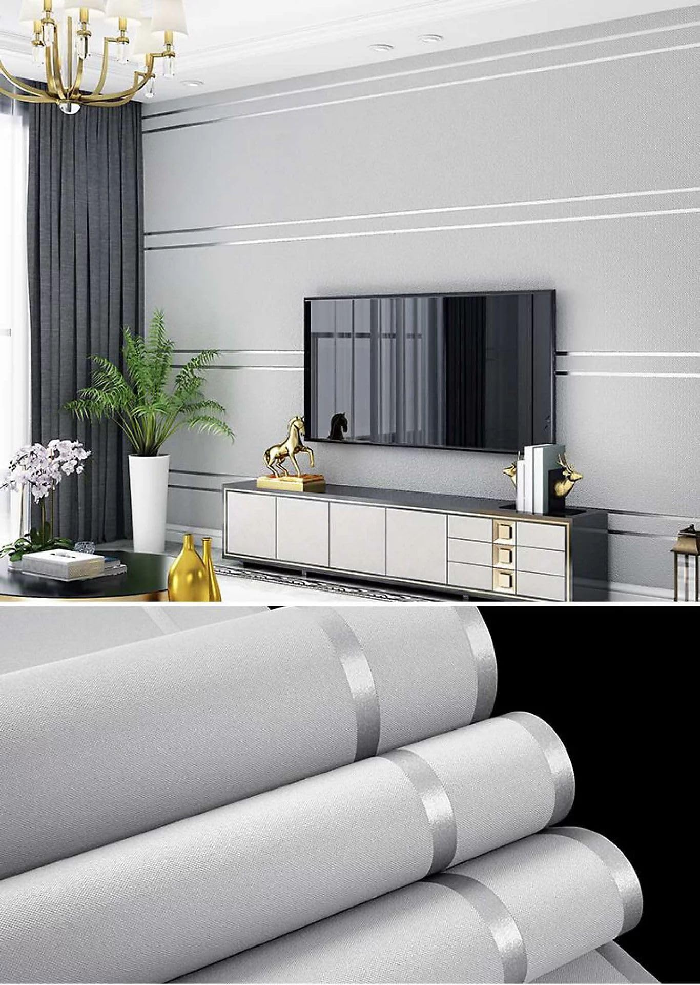 Wallpaper Empire Silver Grey Wpe® Luxury Bold Grey & Silver Stripe Wallpaper - Rich Textured Finish - 28010 – Hang Vertical Or Horizontal, Washable & Easy To Apply – 9.5M X 53Cm