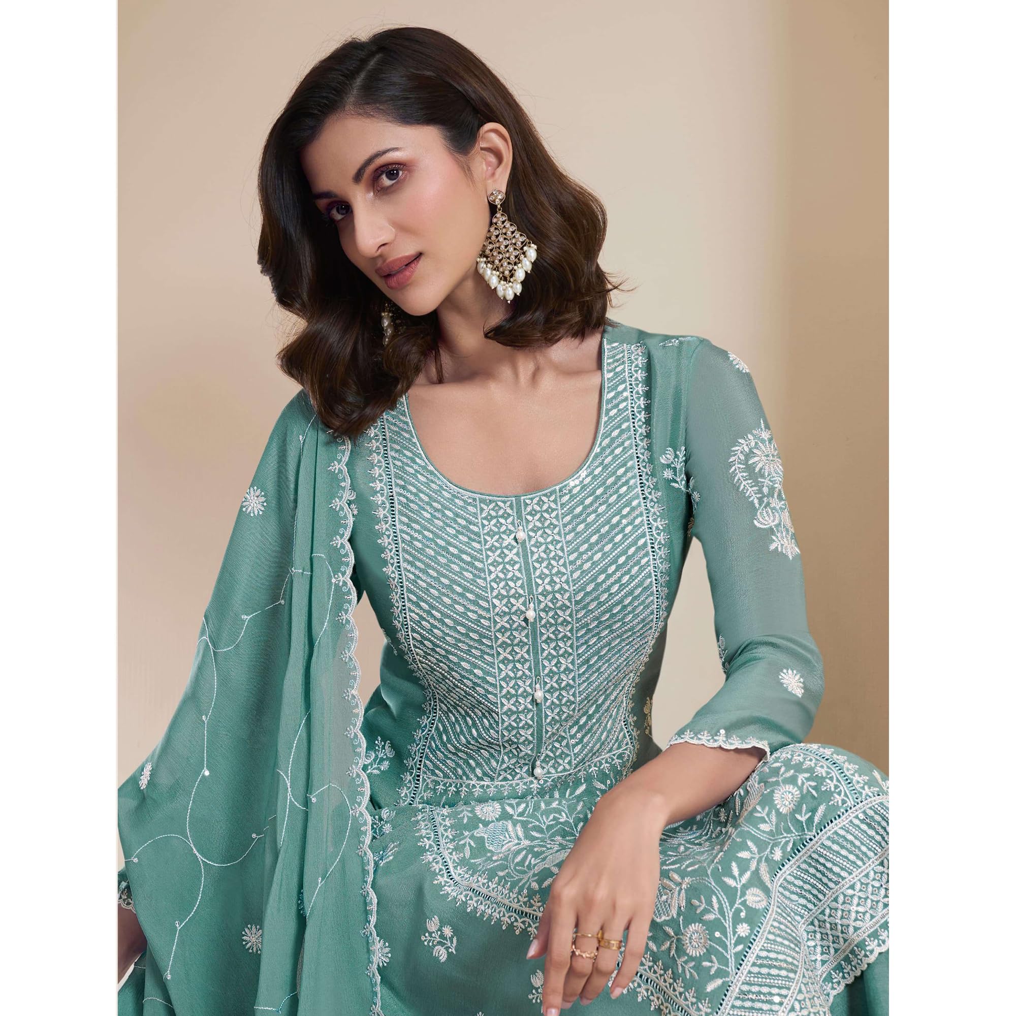 Indiano Pakistano Designer Ricevimento Cerimonia Indossare Pronto Da Indossare Salwar Kameez Pantaloni Abiti