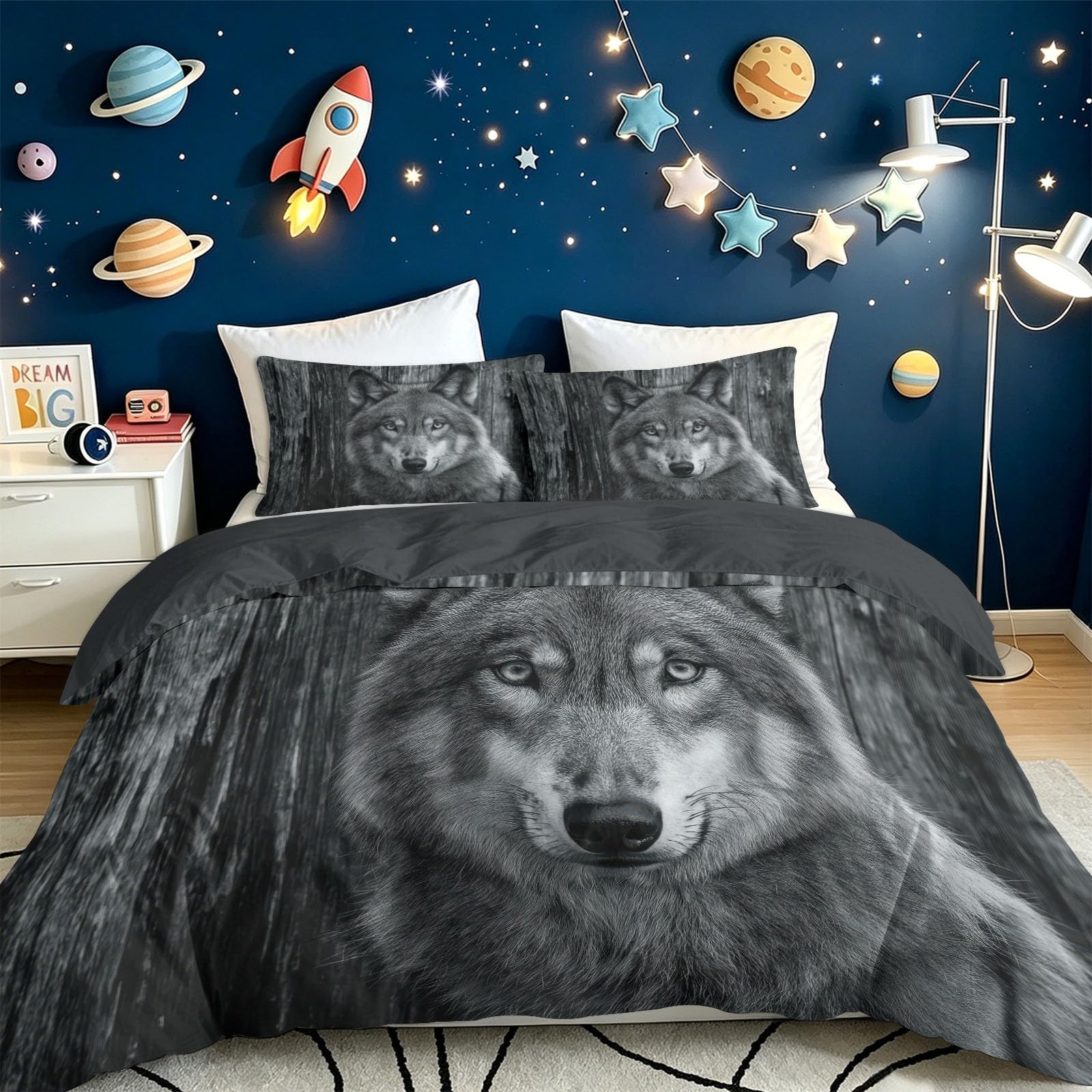 Biancheria da letto con ritratto di animali, 155 x 220 cm, reversibile, in microfibra, con chiusura lampo e 2 federe da 80 x 80 cm