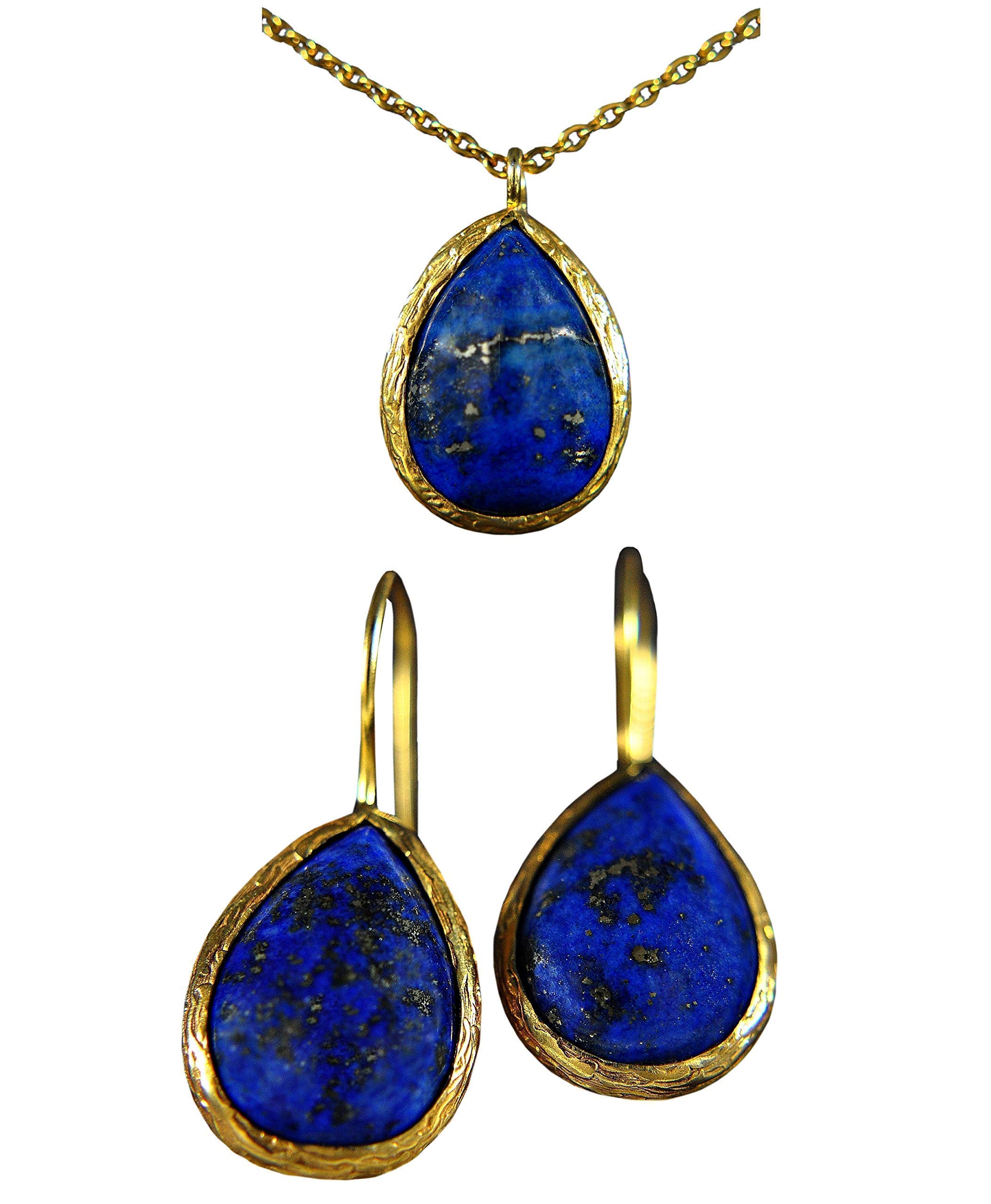 Geschenk Set | Lapis Lazuli | Vergoldet | Geschenkservice inkl. | Personalisiert | Messing | Ohrringe | Kette | Schmuck Set | Geburtstag | Handmade Geschenk | für Frauen