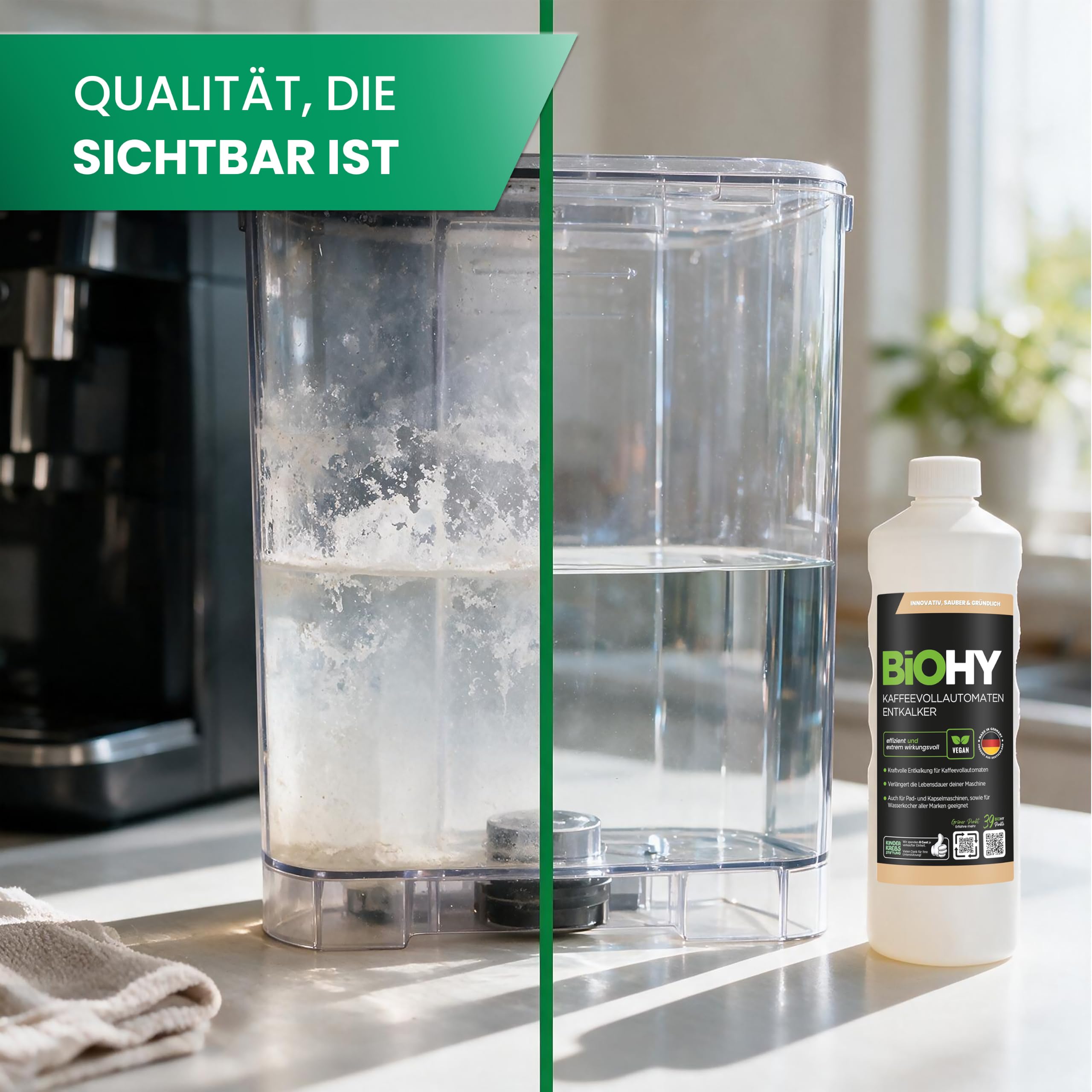 BiOHY Descalcificador de cafetera (3 botellas de 1 litro) + Dosificador | Ideal para descalcificar todas las cafeteras y máquinas de espresso | Apto para todas las marcas conocidas (Kaffee Entkalker)