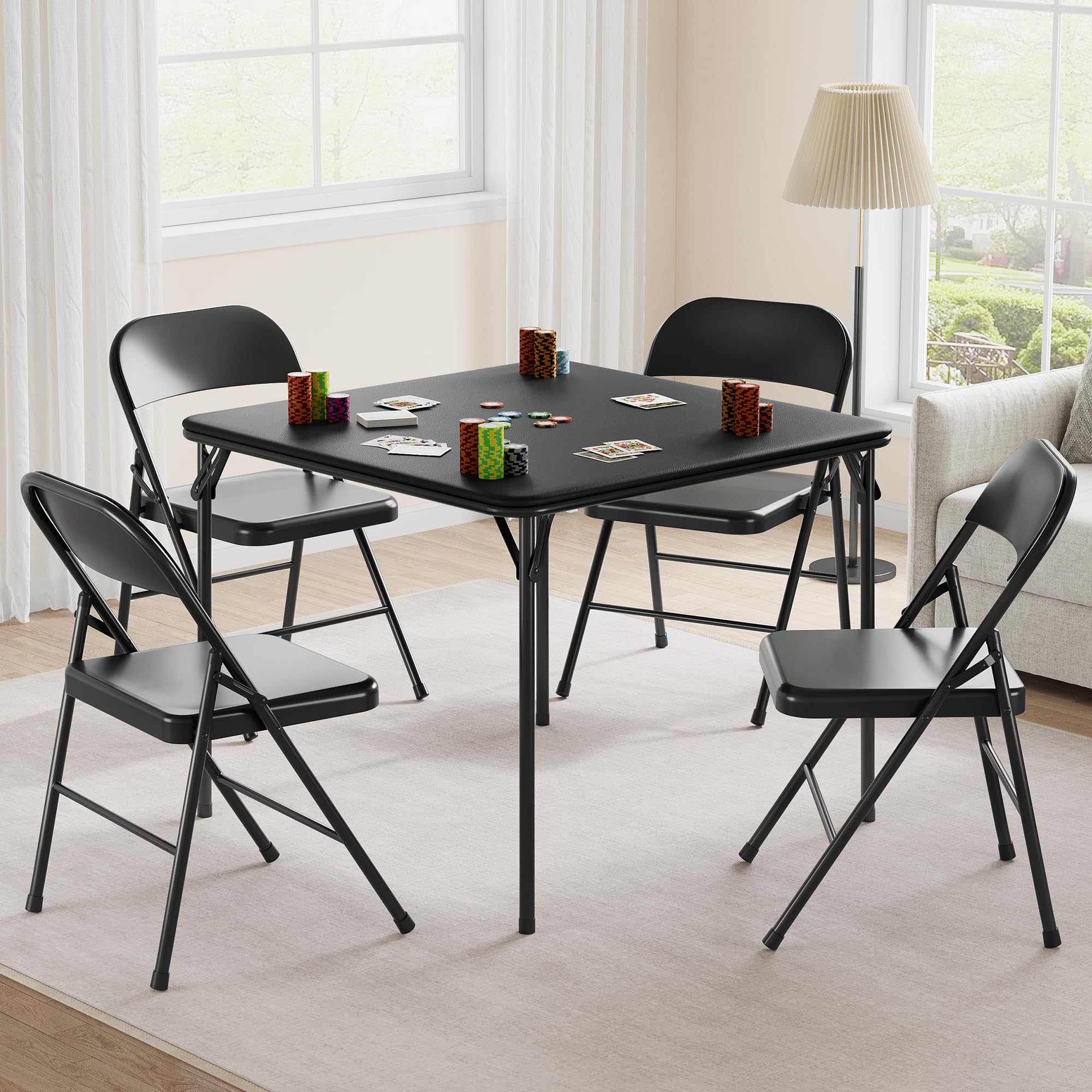 Klapptisch Quadratisch 85.5 x 85.5 cm – Tragbarer Spieltisch & Kartentisch mit PU-Leder Oberfläche, Wasserdicht & Leicht zu Reinigen – Stabiler Stahlrahmen – für Spielabende, Camping, Wohnzimmer, Büro
