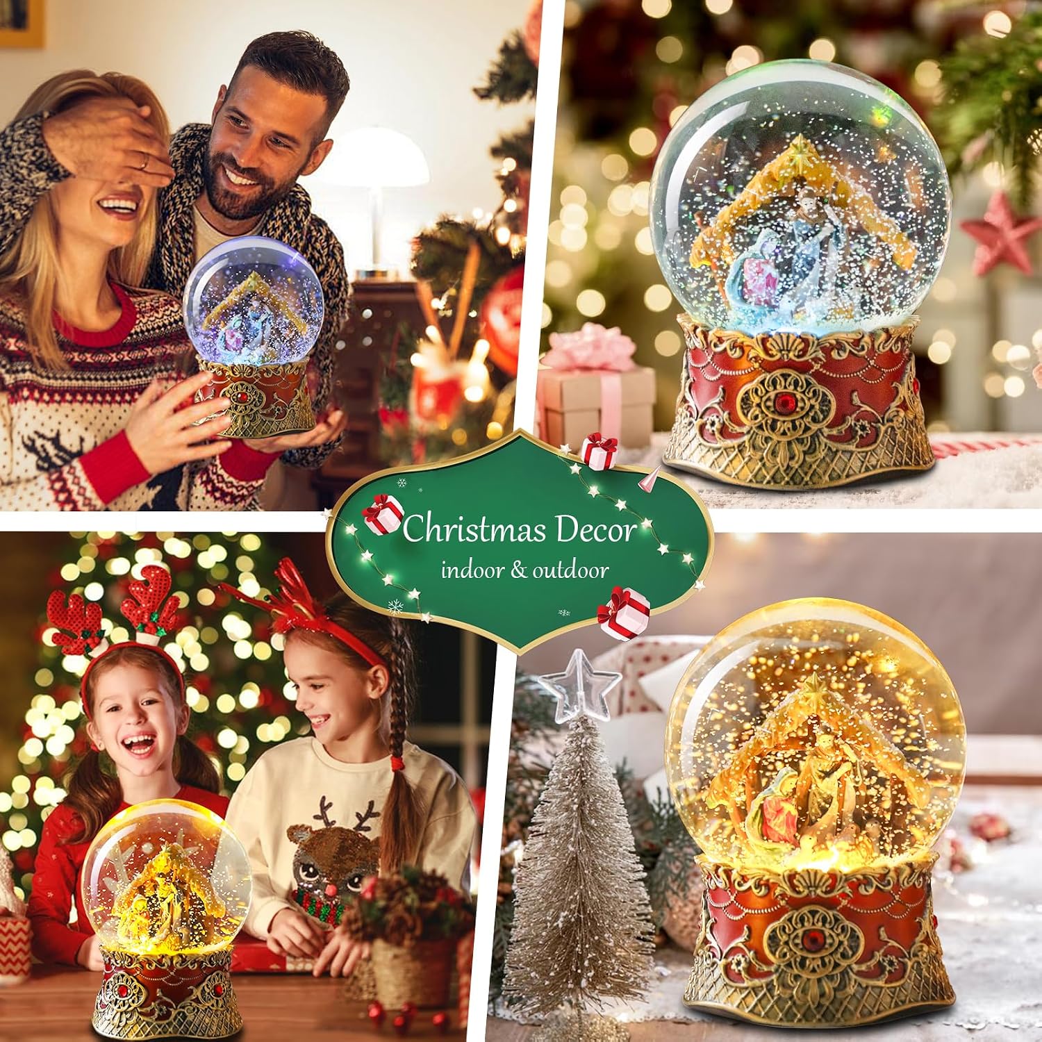 VCUTEKA Christmas Snow Globe, Musical Nativity Snow Globes, Color Changing Battery Operated Jesus Lighted Snowglobe for Home Table Centerpieces Decoration