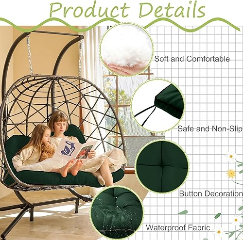 Miniatura 3 de Cojines de asiento de repuesto, cojines de columpio de porche de 55 x 40 pulgadas con respaldo, para columpios al aire libre, bancos de jardín de