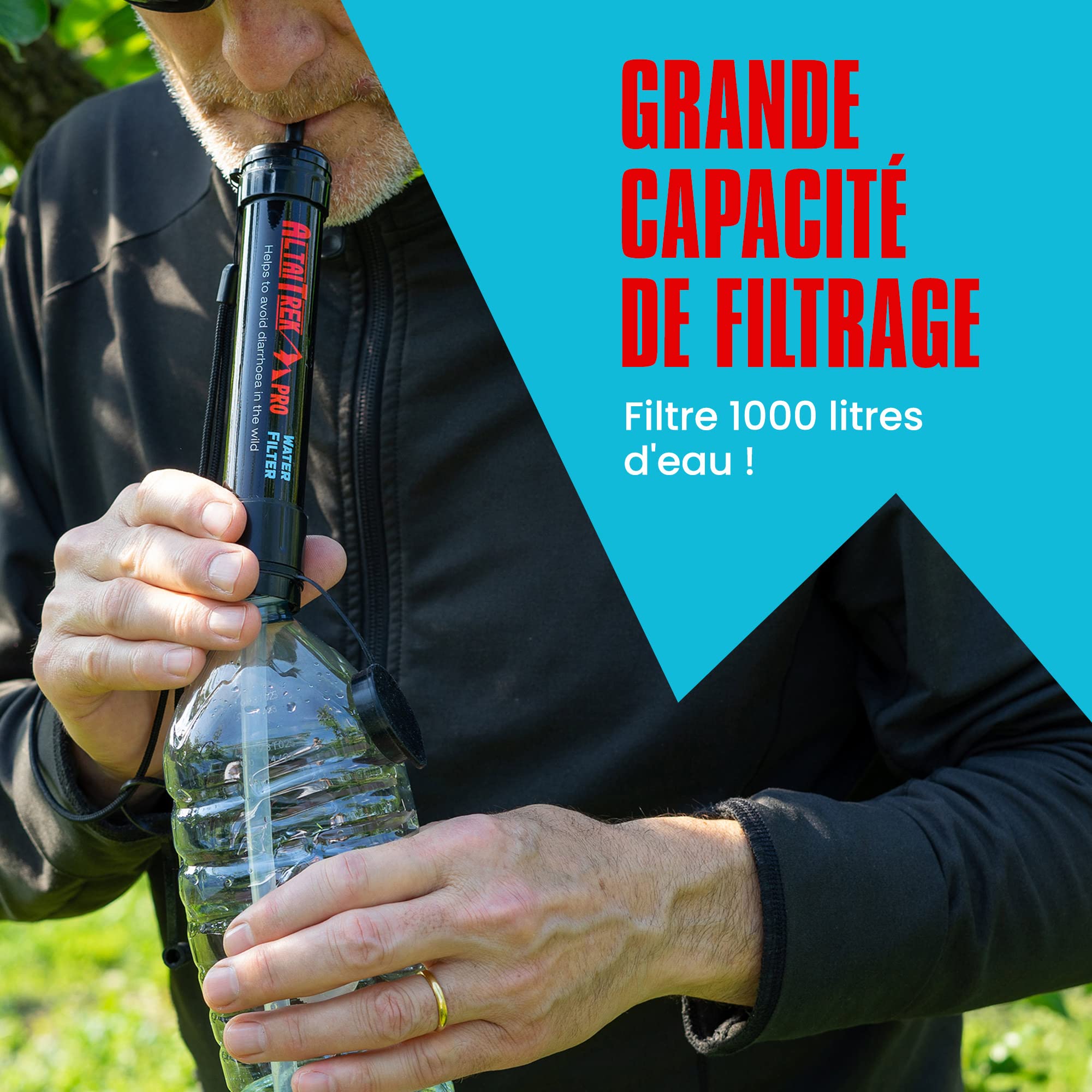 Paille filtre eau | Appareil purification filtrante | Utile pour les urgences et survie, activités plein air, camping, randonnée | Purificateur | Élimine 99% des bactéries | Deux pièces