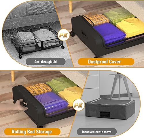 Miniatura 6 de Almacenamiento debajo de la cama con ruedas, paquete de 2 contenedores de almacenamiento debajo de la cama almacenamiento de zapatos para ropa,